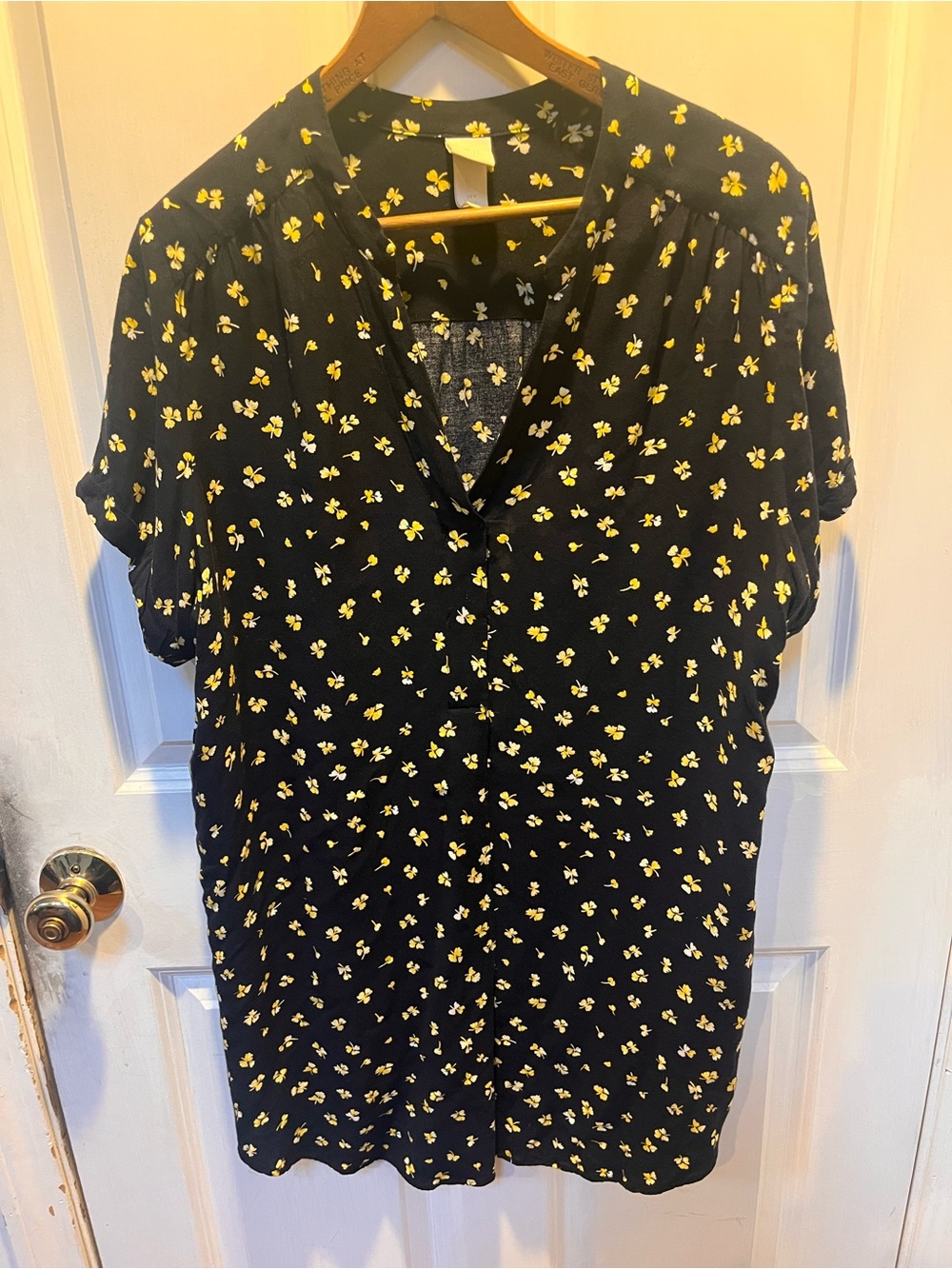 H&M Black Short Sleeve Tunic with Yellow Floral Pattern